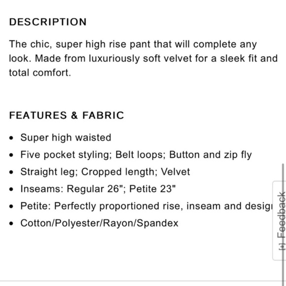 Express Super High Rise Straight Cropped Velvet Pants - Picture 4 of 10